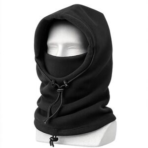 Hot Headz 6 In 1 Fleece Hood Black Balaclava Face Mask Hood Scarf Beanie NWT